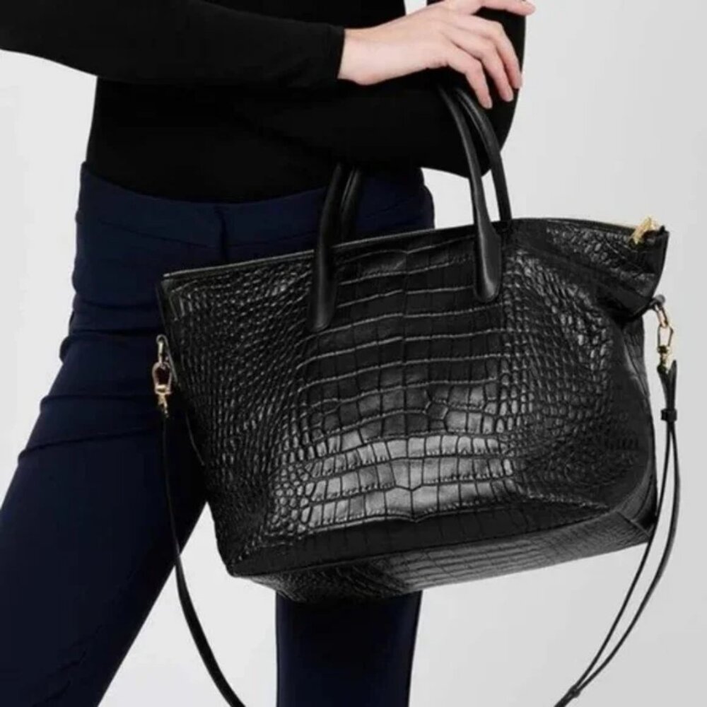 Cuyana Black Croc-Embossed Tote
